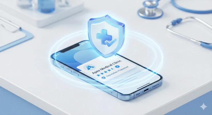 A glowing shield icon floating over a smartphone screen