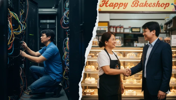 A split image tech support past marketing present